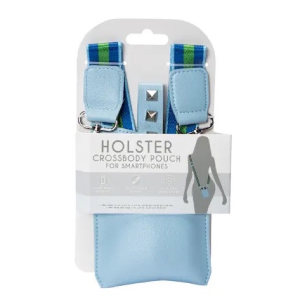 💙 NEW Holster Crossbody Pouch For Smartphones - Light Blue with Blue/Green Strap